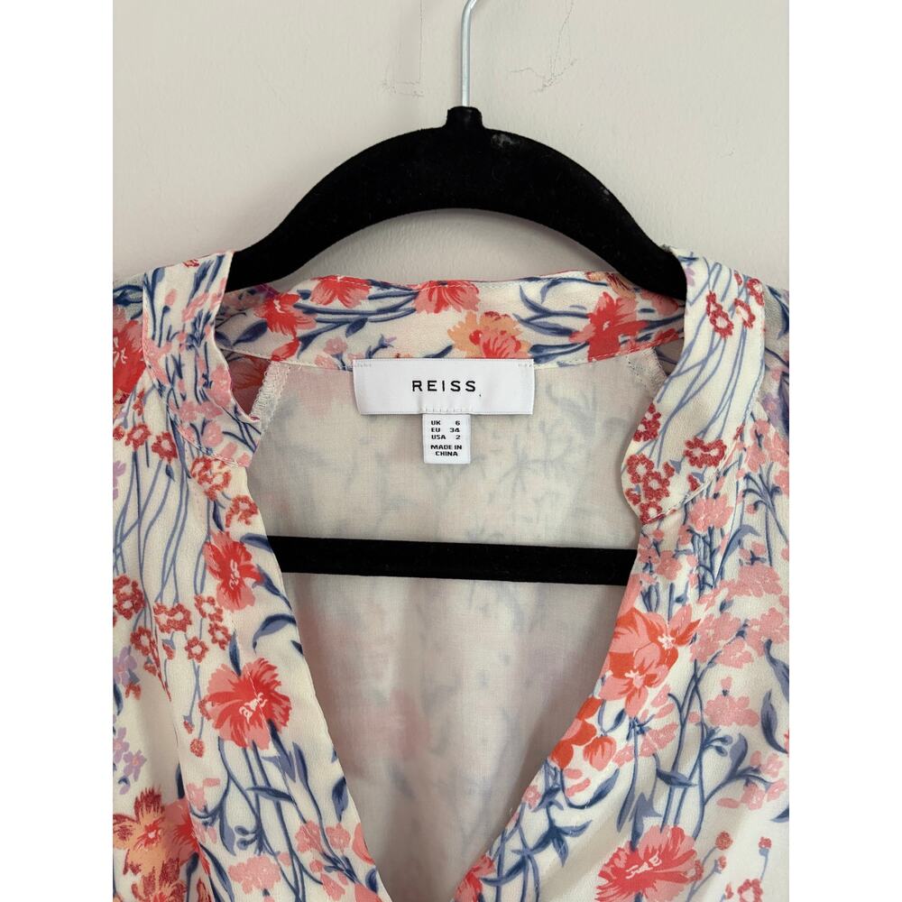 Reiss Keira Floral Long Sleeve Minidress Size XS/2 V-Neck Tie Waist Retail $330 - Picture 4 of 6